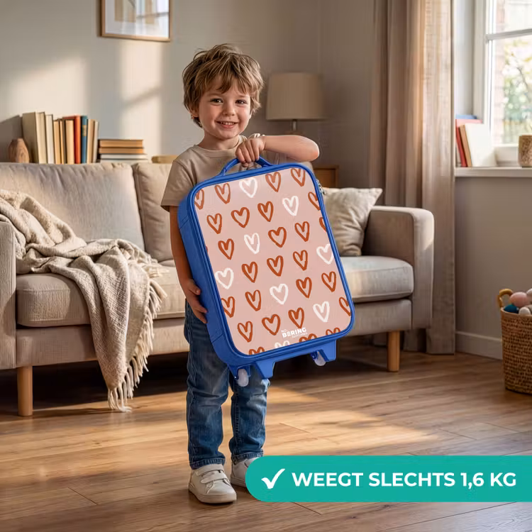 Hartjes patroon in roze en wit Kinderkoffer - Blauw klein -sfeer2_NL