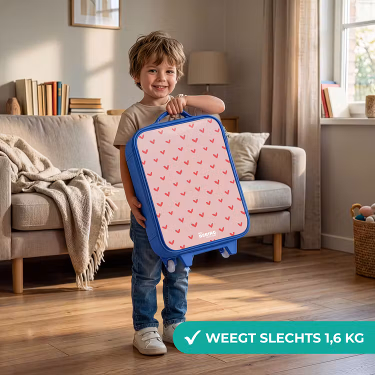 Hartjespatroon met roze kleuren Kinderkoffer - Blauw klein -sfeer2_NL