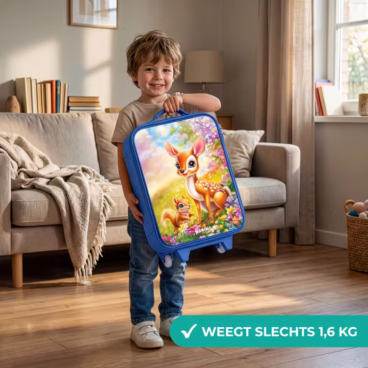 Hertje en eekhoorn in kleurrijk bloemenveld Kinderkoffer - Blauw klein -sfeer2_NL