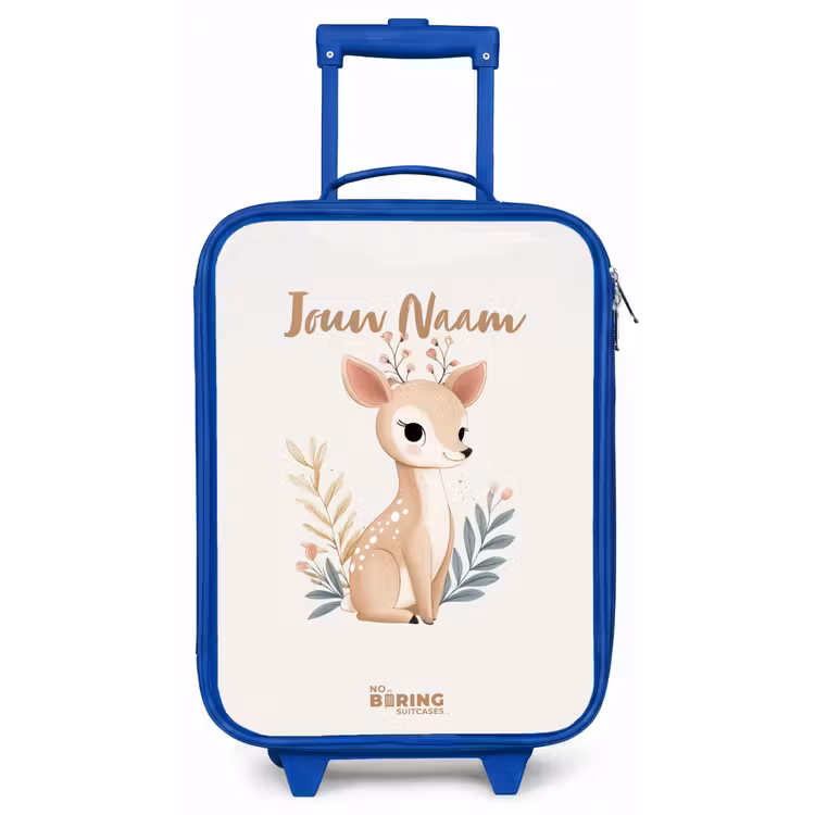 Hertje omringd door planten in beige tinten Kinderkoffer - Blauw klein -zz3dotto