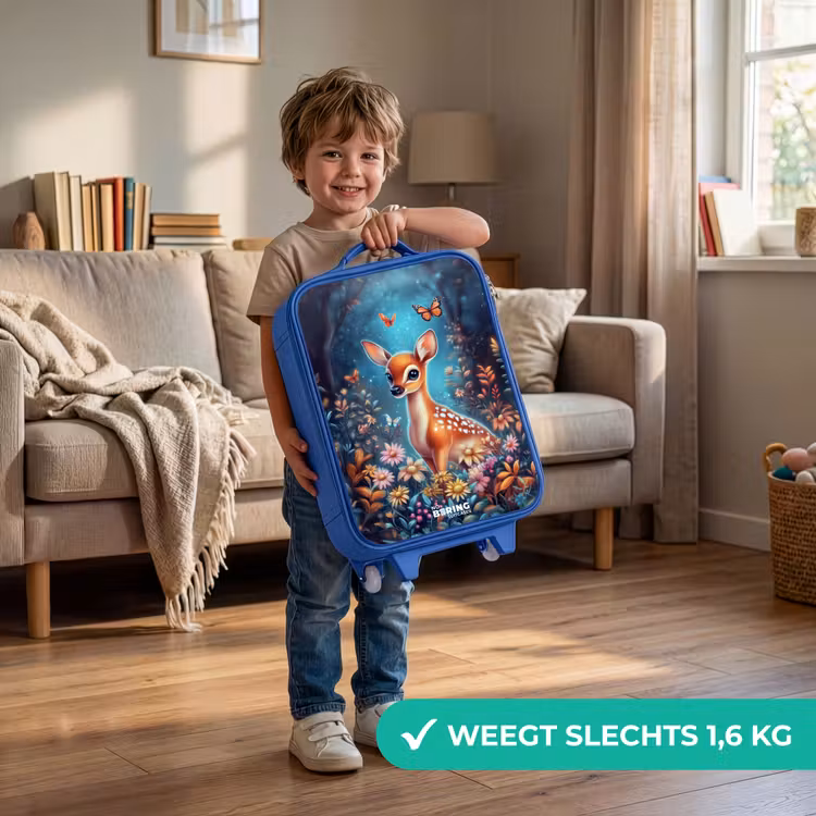 Hertje tussen bloemen in betoverend bos Kinderkoffer - Blauw klein -sfeer2_NL