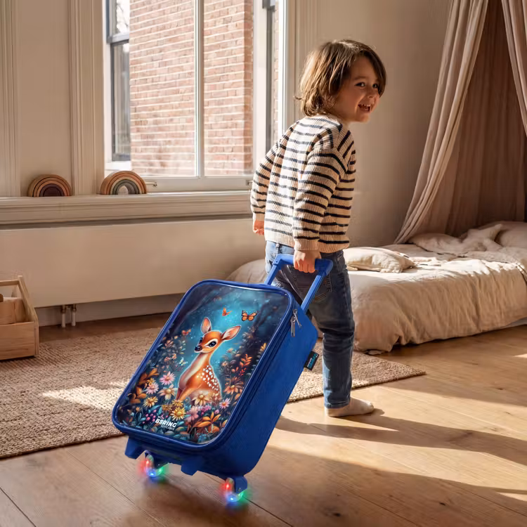 Hertje tussen bloemen in betoverend bos Kinderkoffer - Blauw klein -sfeer1