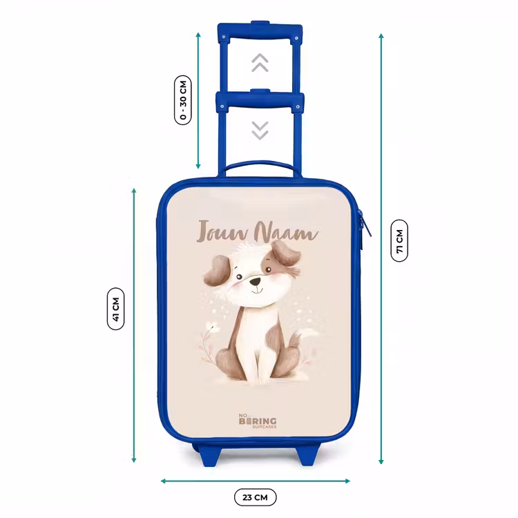Hond in de kleuren bruin en beige Kinderkoffer - Blauw klein -productfoto_formaten