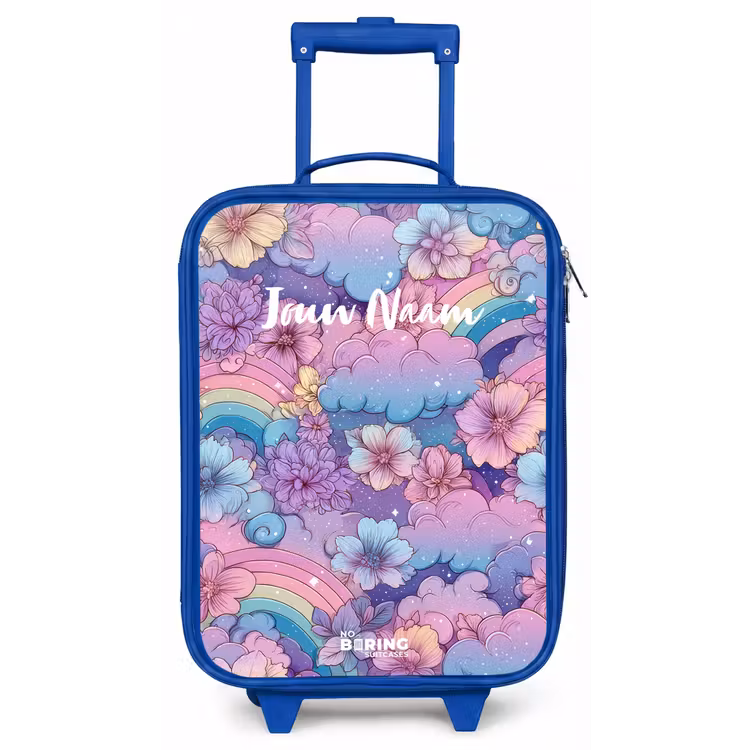 Illustratie van wolken, regenbogen en bloemen Kinderkoffer - Blauw klein -zz3dotto