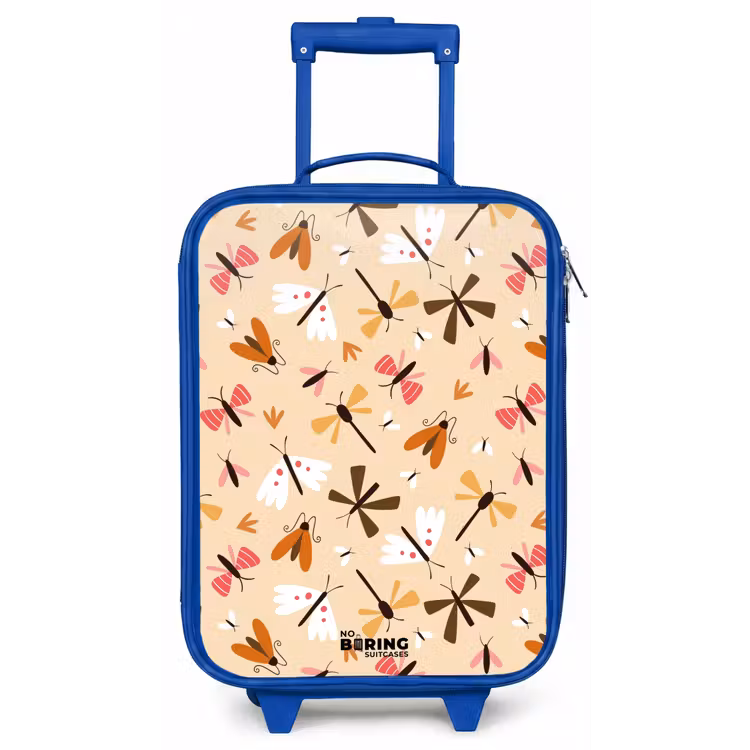 Insectenpatroon in bruin, roze en oranje op beige achtergrond Kinderkoffer - Blauw klein -zz3dotto