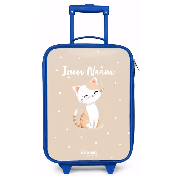 Kat omringd door beige stippen Kinderkoffer - Blauw klein -zz3dotto