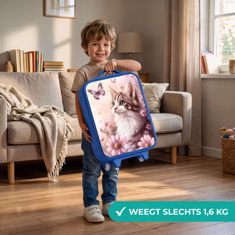 Kat - Paars - Vlinders - Bloemen Kinderkoffer - Blauw klein -sfeer2_NL