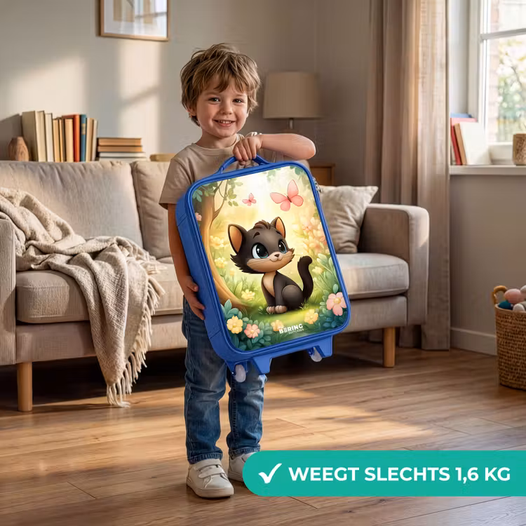 Kat - Vlinder - Bloemen Kinderkoffer - Blauw klein -sfeer2_NL