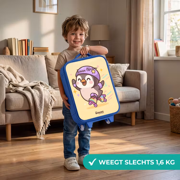 Kawai - Pinguin - Rolschaatsen Kinderkoffer - Blauw klein -sfeer2_NL