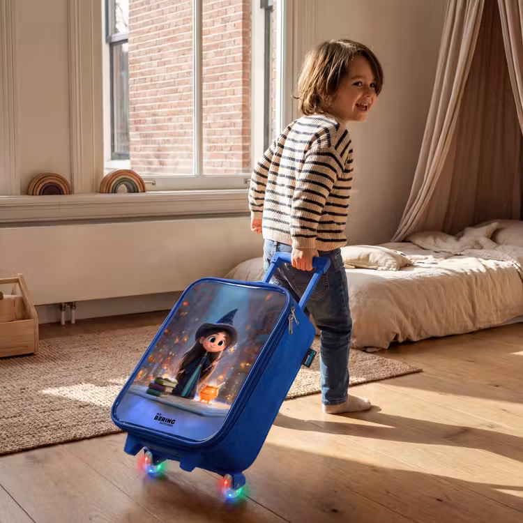 Kleine tovernares in bibliotheek Kinderkoffer - Blauw klein -sfeer1