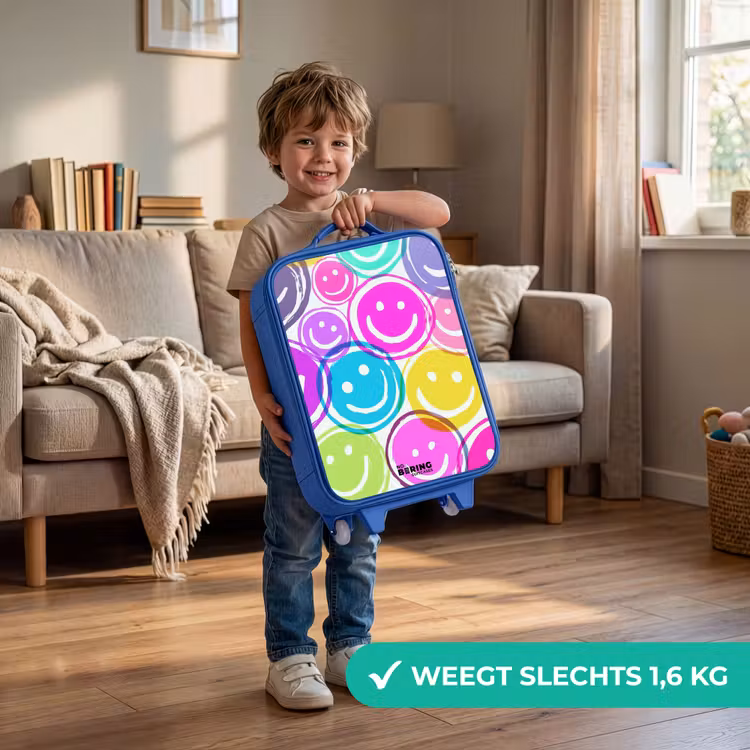 Kleurrijke glimlachexplosie Kinderkoffer - Blauw klein -sfeer2_NL