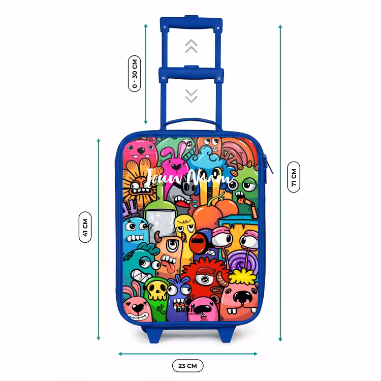 Knallende gekleurde monsters Kinderkoffer - Blauw klein -productfoto_formaten