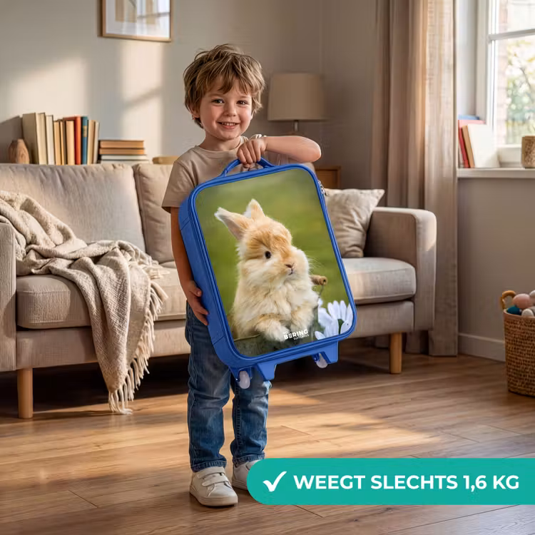 Konijn in bloempot Kinderkoffer - Blauw klein -sfeer2_NL