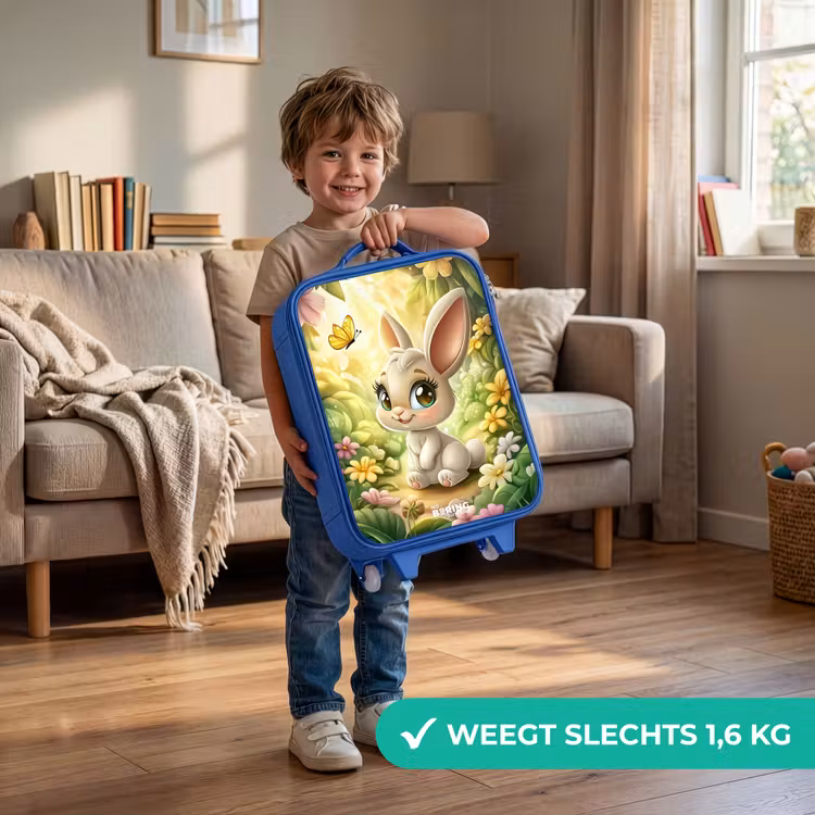Konijn - Zonlicht - Sprookjesachtig - Vlinder Kinderkoffer - Blauw klein -sfeer2_NL