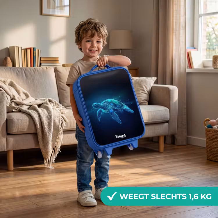 Lichtgevende schildpad in digitale oceaan Kinderkoffer - Blauw klein -sfeer2_NL