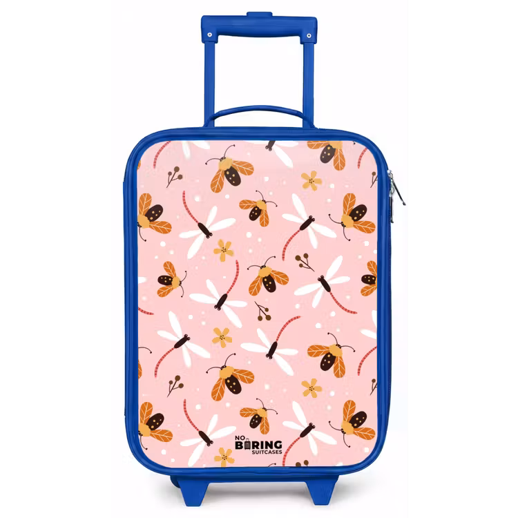 Lieveheersbeestjes en libellen op roze achtergrond Kinderkoffer - Blauw klein -zz3dotto