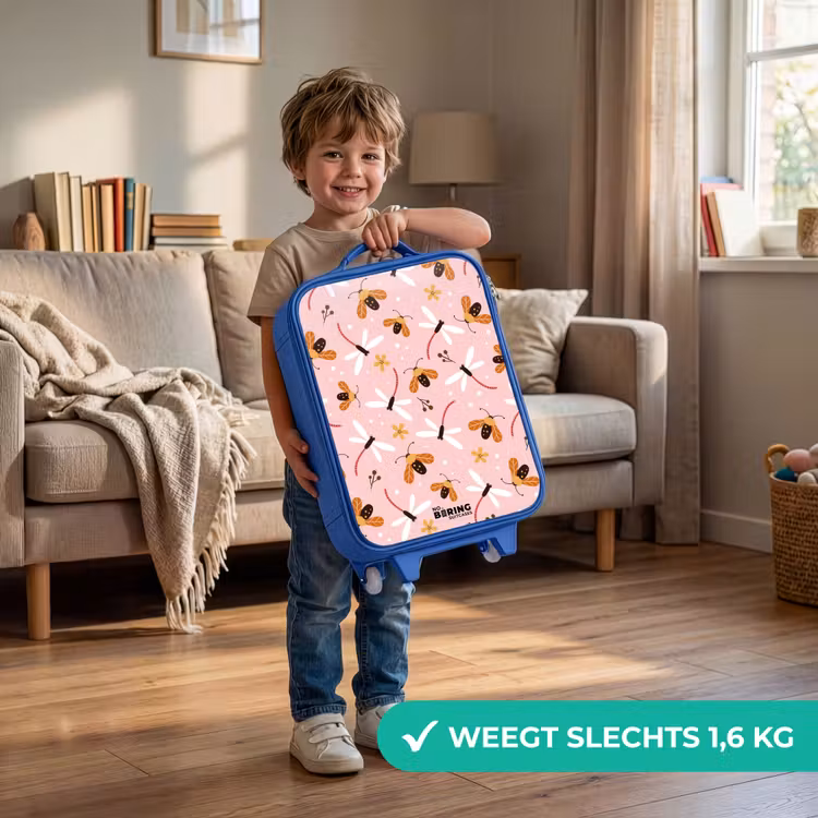 Lieveheersbeestjes en libellen op roze achtergrond Kinderkoffer - Blauw klein -sfeer2_NL