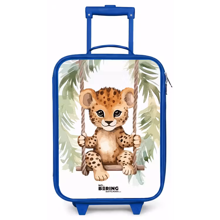 Luipaard welp op een schommel waterverf illustratie Kinderkoffer - Blauw klein -zz3dotto