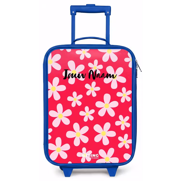 Madeliefjesmania hotpink Kinderkoffer - Blauw klein -zz3dotto