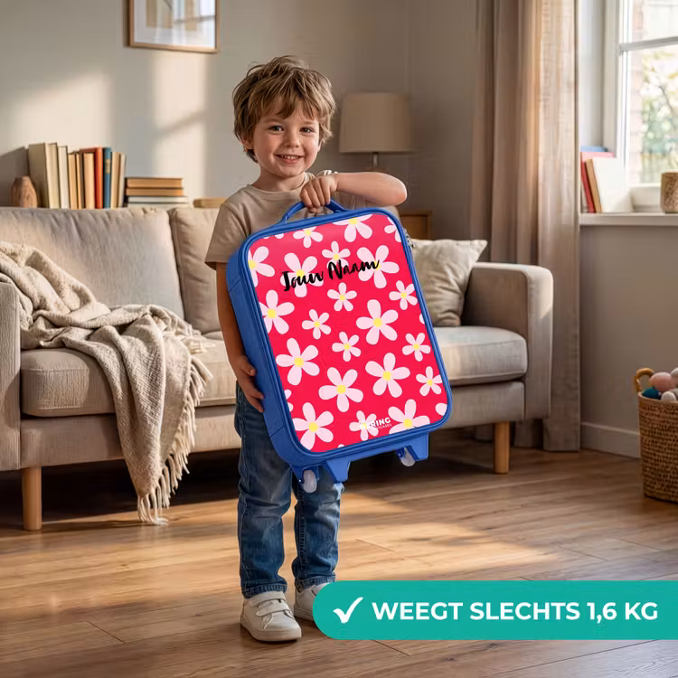 Madeliefjesmania hotpink Kinderkoffer - Blauw klein -sfeer2_NL
