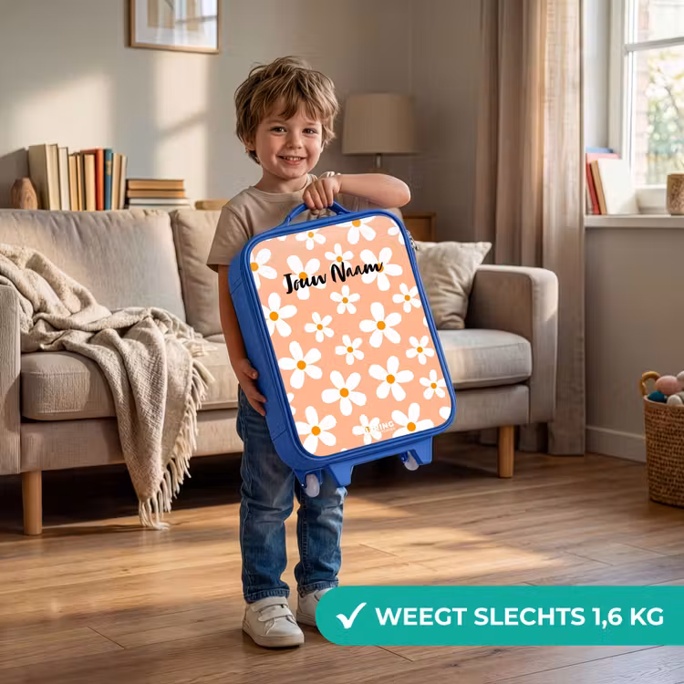 Madeliefjesmania perzik Kinderkoffer - Blauw klein -sfeer2_NL