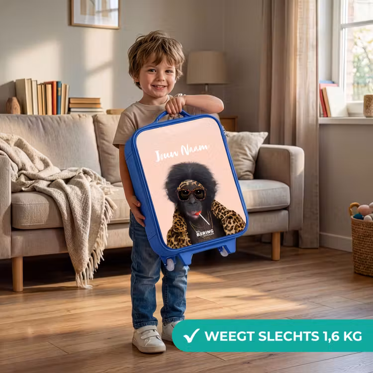 Aap met Loly Kinderkoffer - Blauw klein -sfeer2_NL