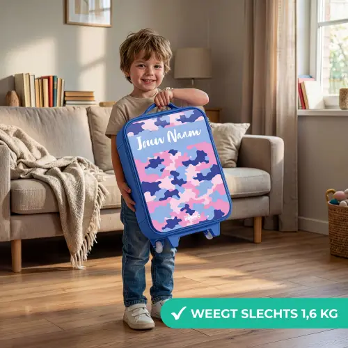 Camouflage - Roze - Blauw Kinderkoffer - Blauw klein -sfeer2_NL