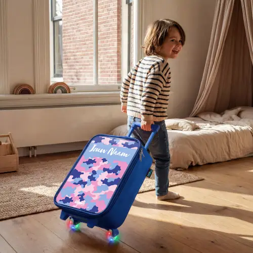 Camouflage - Roze - Blauw Kinderkoffer - Blauw klein -sfeer1