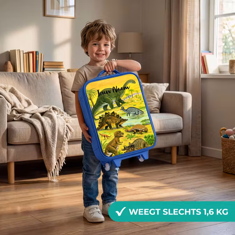 Dinosaurus in Dinosaurusland Kinderkoffer - Blauw klein -sfeer2_NL