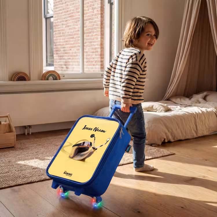 Escar-Go - Geel Kinderkoffer - Blauw klein -sfeer1