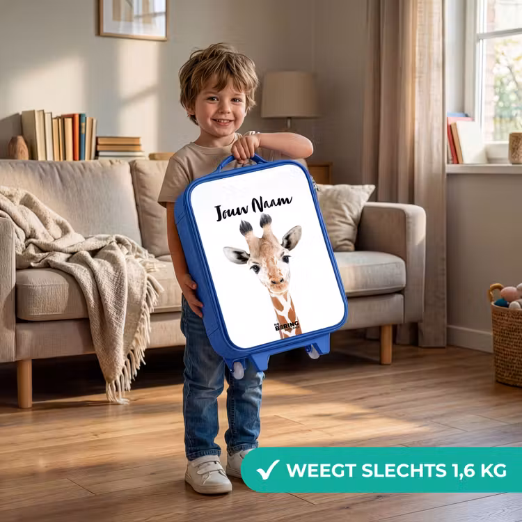 Gerrie Giraffe Kinderkoffer - Blauw klein -sfeer2_NL