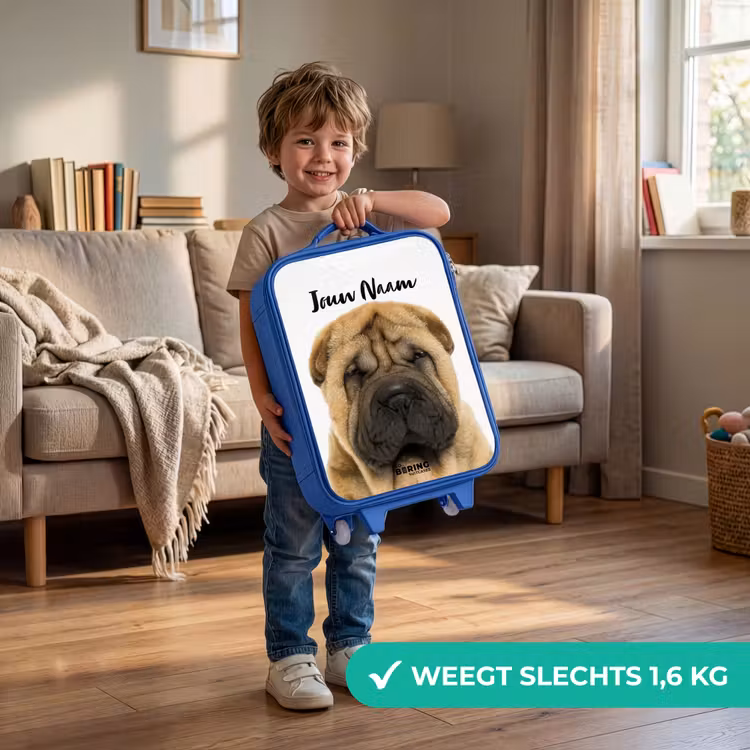 Hondje met Boos Hoofd Kinderkoffer - Blauw klein -sfeer2_NL