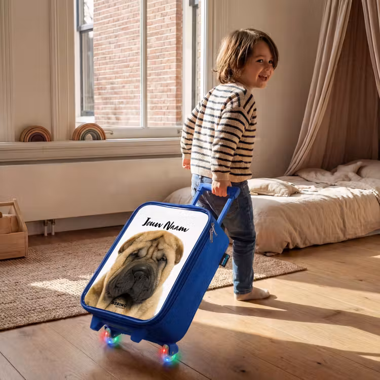 Hondje met Boos Hoofd Kinderkoffer - Blauw klein -sfeer1