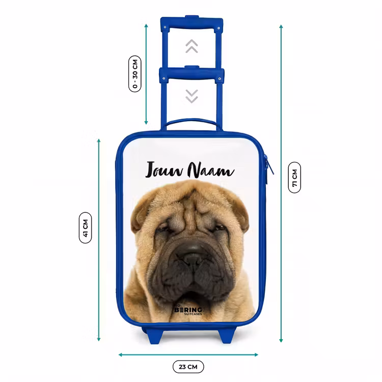 Hondje met Boos Hoofd Kinderkoffer - Blauw klein -productfoto_formaten