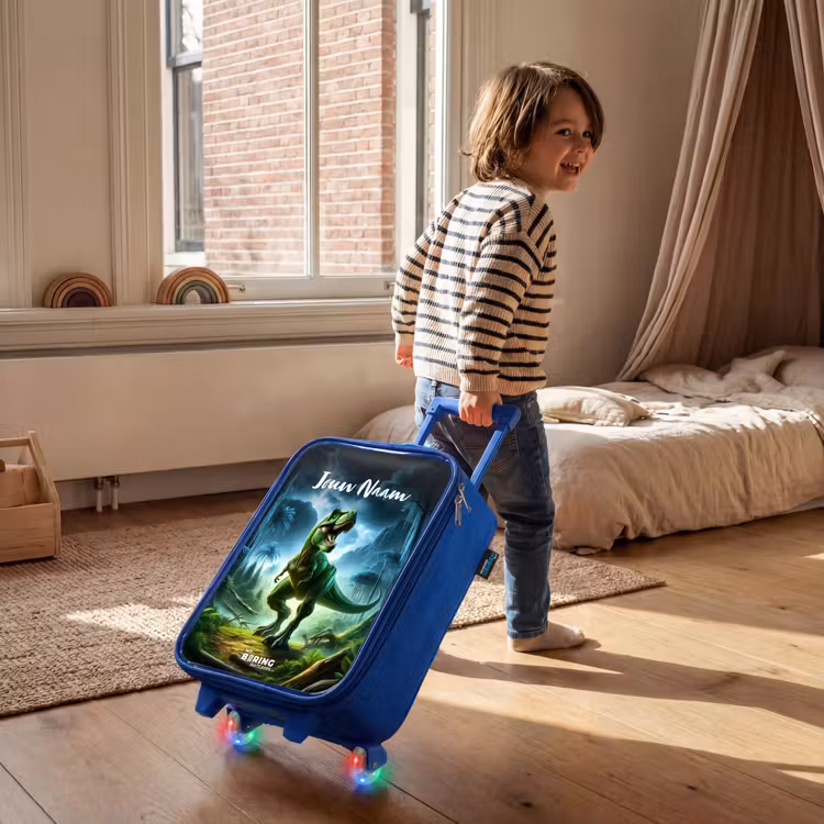 Junglosaurus Kinderkoffer - Blauw klein -sfeer1