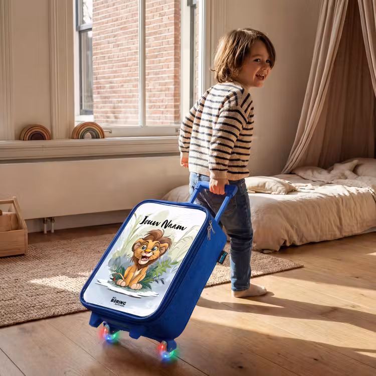 Lenny leeuwtje Kinderkoffer - Blauw klein -sfeer1