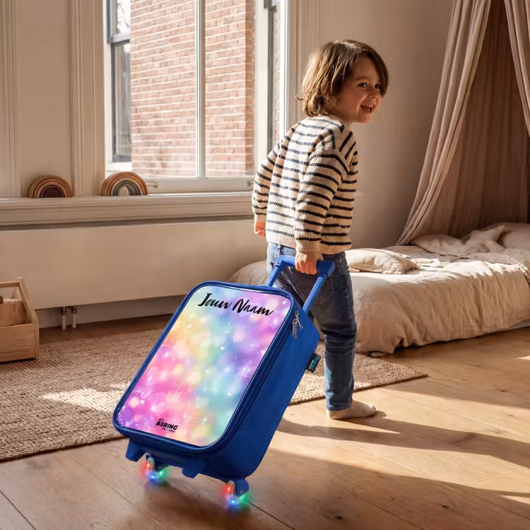 Licht - Regenboog - Hartjes Kinderkoffer - Blauw klein -sfeer1