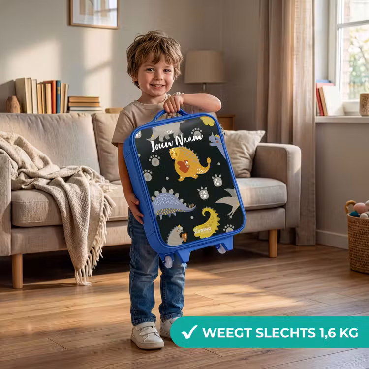 Liefdevolle dinosaurus Kinderkoffer - Blauw klein -sfeer2_NL