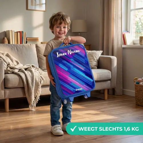 Neon - Strepen - Abstract - Blauw - Roze Kinderkoffer - Blauw klein -sfeer2_NL