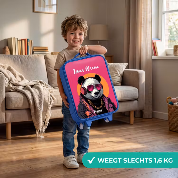 Panda met Koptelefoon, Zonnebril en Gouden Ketting Kinderkoffer - Blauw klein -sfeer2_NL