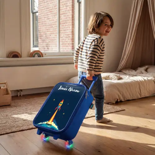 Planeet - Raket - Sterren - Donkerblauw Kinderkoffer - Blauw klein -sfeer1