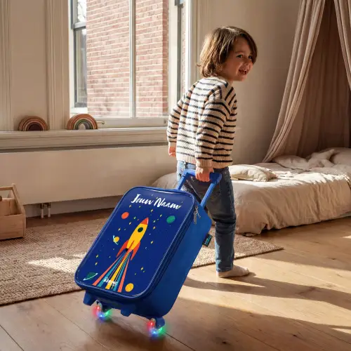 Raket - Sterren - Planeet - Ruimte Kinderkoffer - Blauw klein -sfeer1