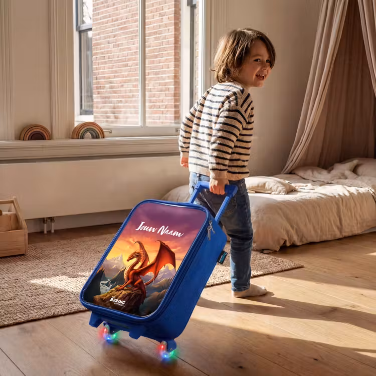 Rode reuzendraak Kinderkoffer - Blauw klein -sfeer1