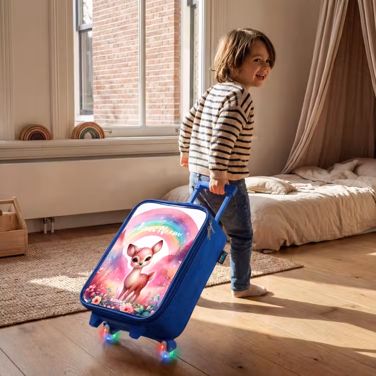 Roze reebokje Kinderkoffer - Blauw klein -sfeer1