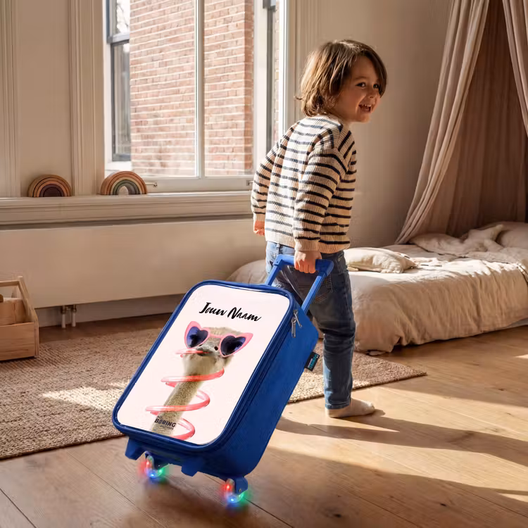 Sierk Struisvogel Roze Kinderkoffer - Blauw klein -sfeer1