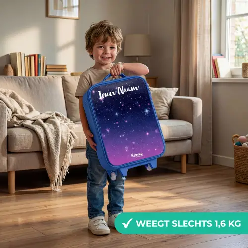 Sterren - Galaxy - Blauw - Roze Kinderkoffer - Blauw klein -sfeer2_NL