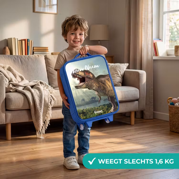 Thijs Tyrannosaurus Kinderkoffer - Blauw klein -sfeer2_NL