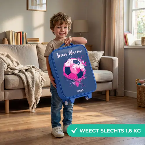 Voetbalvibes -  Verf - Roze - Blauw Kinderkoffer - Blauw klein -sfeer2_NL