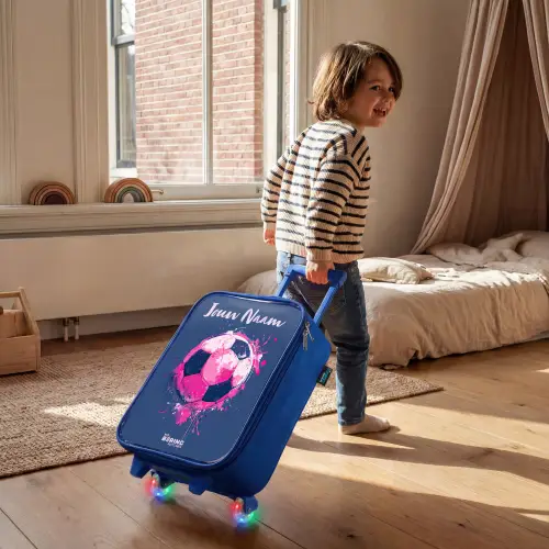 Voetbalvibes -  Verf - Roze - Blauw Kinderkoffer - Blauw klein -sfeer1