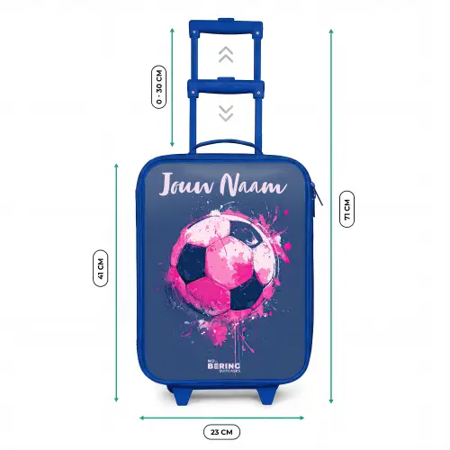 Voetbalvibes -  Verf - Roze - Blauw Kinderkoffer - Blauw klein -productfoto_formaten